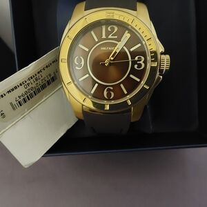 Tommy Hilfiger Brown Silicon Strap with Gold Buckle Watch Band